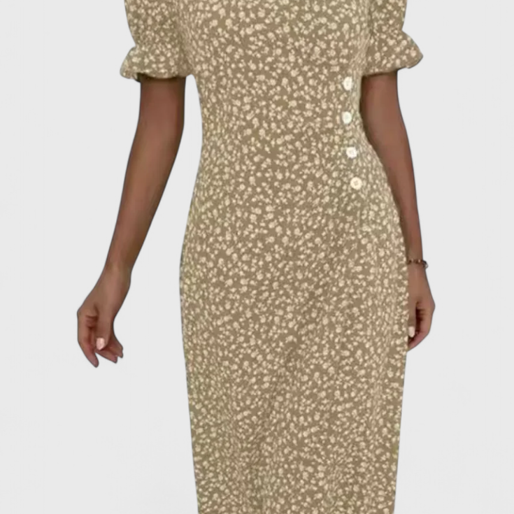 Vestido Midi Floral Joana con Escote en V y Mangas Cortas