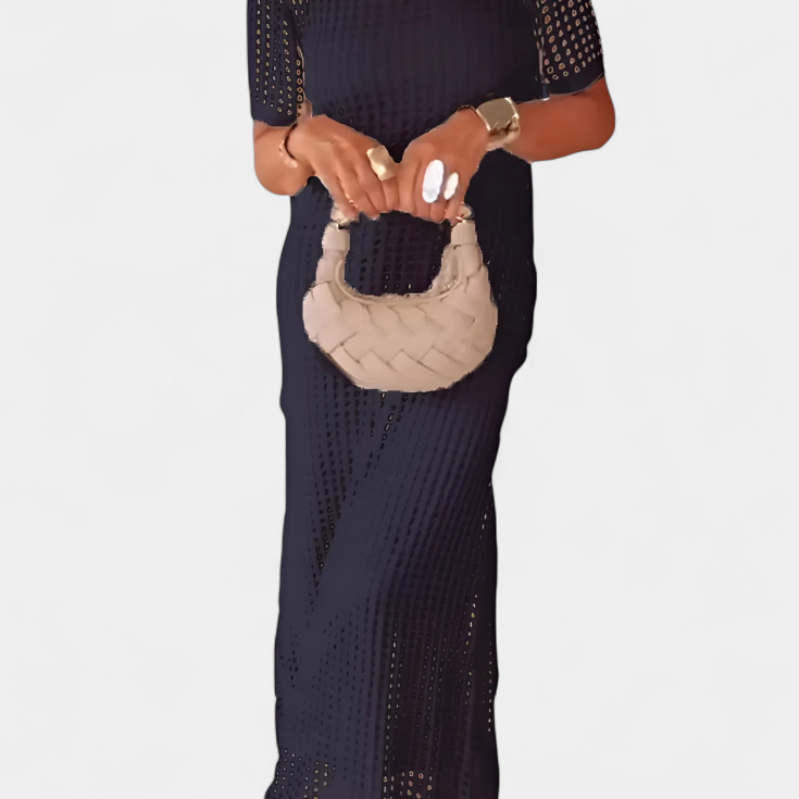 Vestido Balbina de Dos Piezas con Cuello Barco y Detalles Huecos