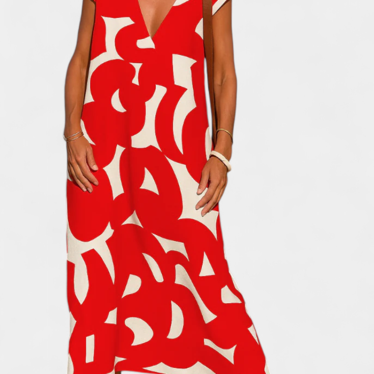 Vestido Casual Asela con Escote en V y Estampado Mixto