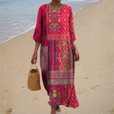 Inês - Vestido de Playa Largo Bohemio de Manga Tres Cuartos