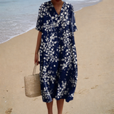 Pilar - Vestido de Playa Largo Florido Suave de Manga Corta