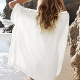 Vestido playero tipo túnica con cuello en V y ribete de crochet para mujer