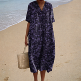 Pilar - Vestido de Playa Largo Florido Suave de Manga Corta