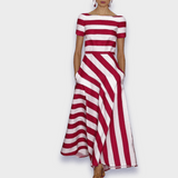 Vestido largo de rayas hecho a mano