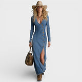 Alba™ | Vestido maxi vaquero elegante
