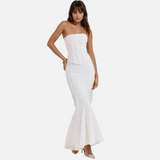Vestido Maxi de Invitada de Boda Bordado Sin Tirantes
