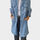 Camisa de mezclilla de manga larga con cuello clásico