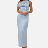 Vestido Maxi de Invitada de Boda de Satén Drapado Coralie