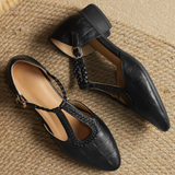 Astrid - Zapatos Clásicos de Cuero con Tira T Trenzada