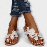 Boho - Sandalias cómodas con flores y correa alrededor del tobillo