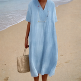 Sofía - Vestido de Playa Largo Desenfadado de Manga Corta
