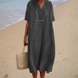 Sofía - Vestido de Playa Largo Desenfadado de Manga Corta