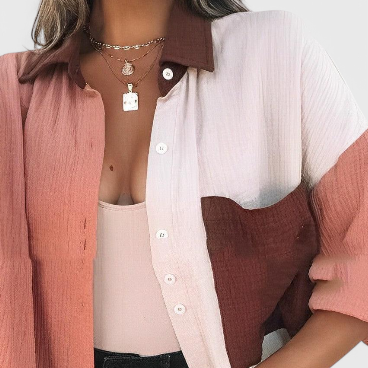 Blusa Juniper de Botones con Color Block