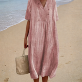 Sofía - Vestido de Playa Largo Desenfadado de Manga Corta
