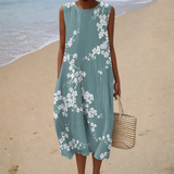 Regina - Vestido de Playa Midi Floral Sin Mangas