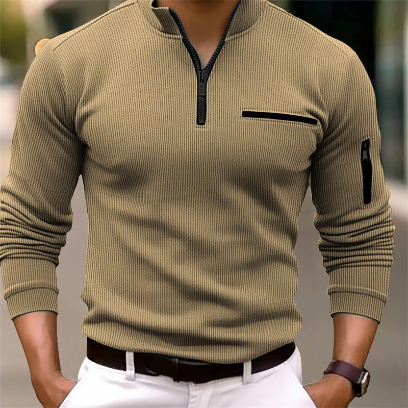 Petar - Camiseta polo de manga larga para hombre con cremallera