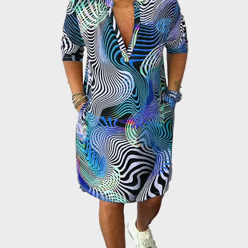 Mari - Vestido colorido con escote en forma de V