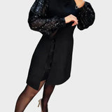 Iwona - Vestido elegante con mangas abullonadas brillantes