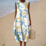 Tatiana - Vestido de Playa Midi Gráfico Solar Sin Mangas