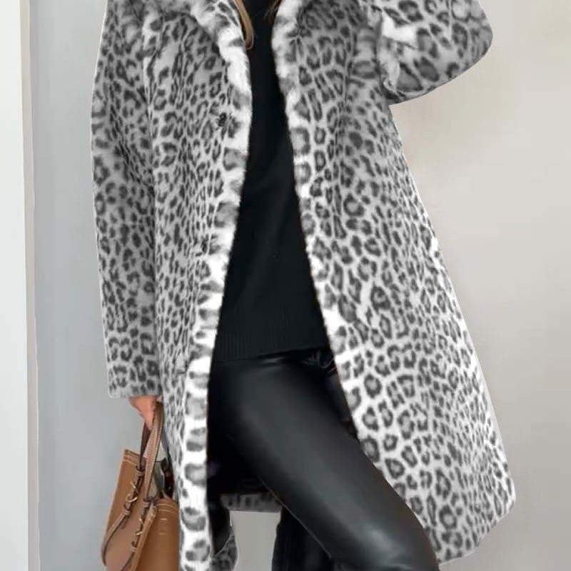LEIA - Abrigo Largo y Suave con Estampado de Leopardo