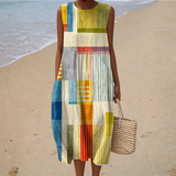 Filipa - Vestido de Playa Midi Gráfico Sin Mangas