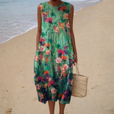 Dulce - Vestido de Playa Midi Floral Sin Mangas