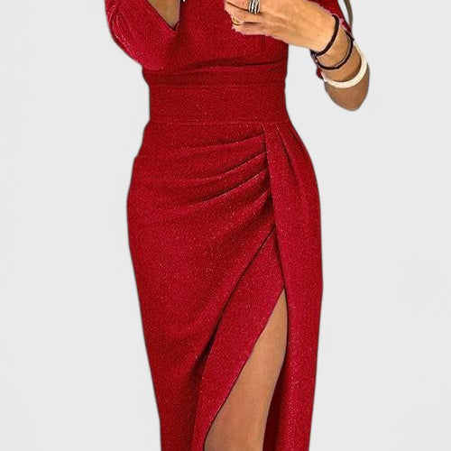 Vestido Maxi Off-Shoulder Alexa con Sutil Abertura