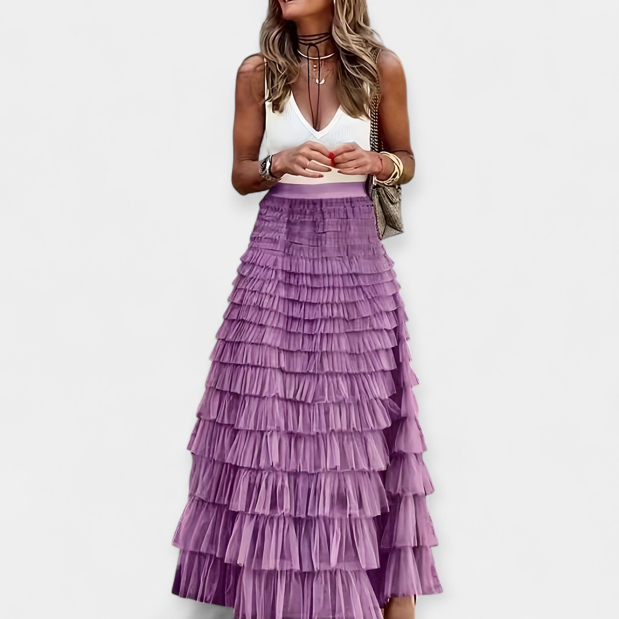 Falda boho con detalles de satén tejido abierto