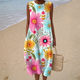 Elena - Vestido de Playa Midi Floral Sin Mangas