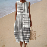 Vanessa - Vestido de Playa Midi Gráfico Sin Mangas
