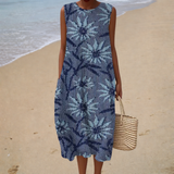 Andrea - Vestido de Playa Midi Floral Elegante Sin Mangas