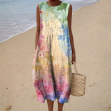 Helena - Vestido de Playa Midi Bohemio Sin Mangas