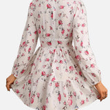 Vestido mini floral con escote en V para mujer, mangas largas y falda con volantes