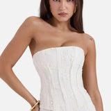 Vestido Maxi de Invitada de Boda Bordado Sin Tirantes