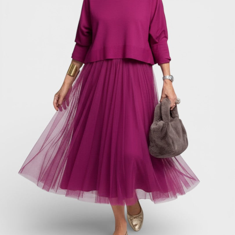 Claudia™ | Vestido de punto elegante con tul