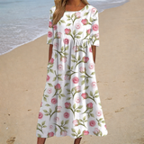 Catarina - Vestido de Playa Midi Romántico de Manga Corta