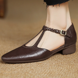 Astrid - Zapatos Clásicos de Cuero con Tira T Trenzada