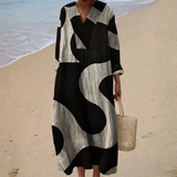 Penélope - Vestido de Playa Largo Gráfico de Manga Tres Cuartos