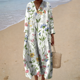 Esperanza - Vestido de Playa Largo Floral de Manga Tres Cuartos