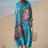 Jimena - Vestido de Playa Largo con Patrón de Tortuga