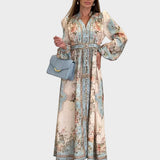 Meda – Elegante vestido largo de flores con botones
