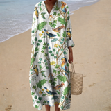 Josefa - Vestido de Playa Midi Tropical Natural de Manga Larga