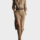 Vestido midi de ante marrón para mujer