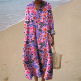 Cátia - Vestido de Playa Largo Floral Bohemio de Manga Larga