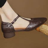 Astrid - Zapatos Clásicos de Cuero con Tira T Trenzada