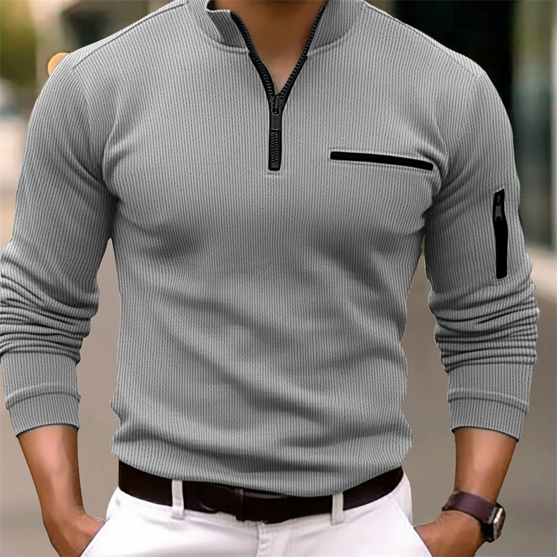 Petar - Camiseta polo de manga larga para hombre con cremallera