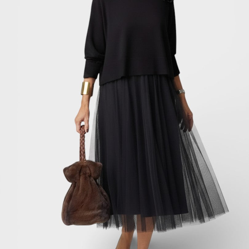 Claudia™ | Vestido de punto elegante con tul