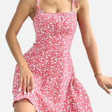 Vestido mini de mujer con estampado floral y tirantes anudados