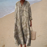 Mónica - Vestido de Playa Largo Naturaleza Elegante de Manga Larga