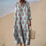Estela - Vestido de Playa Largo Floral Vintage de Manga Larga